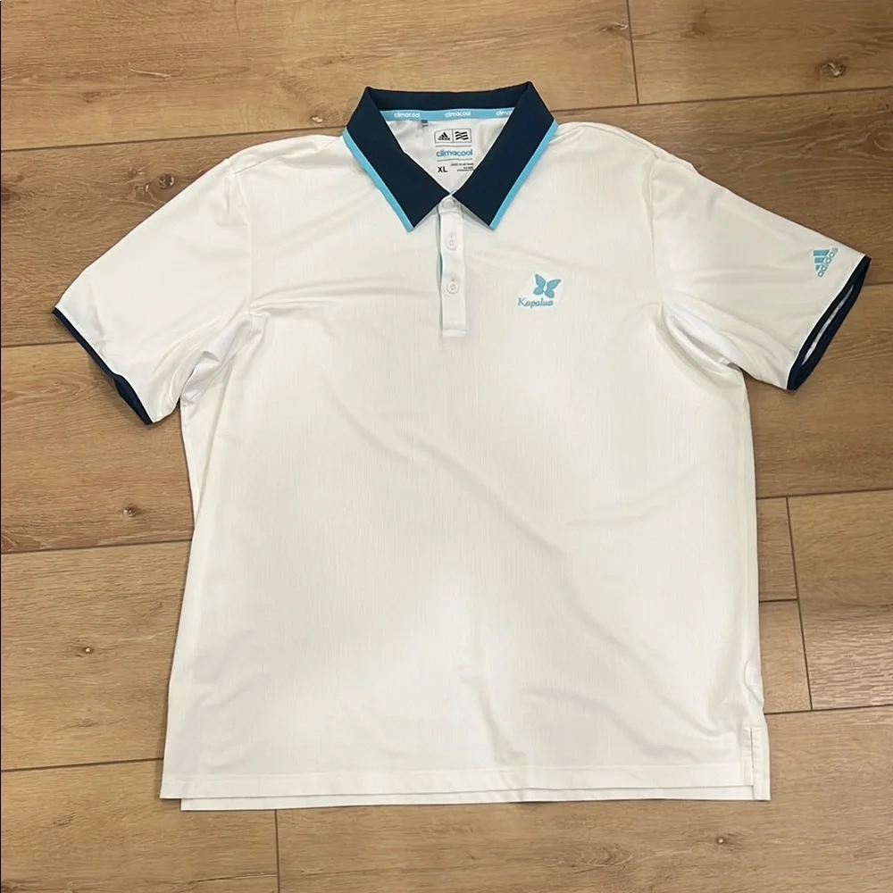 Adidas, Golf, Kapalua, Maui, White Polo Shirt with Blue Accents